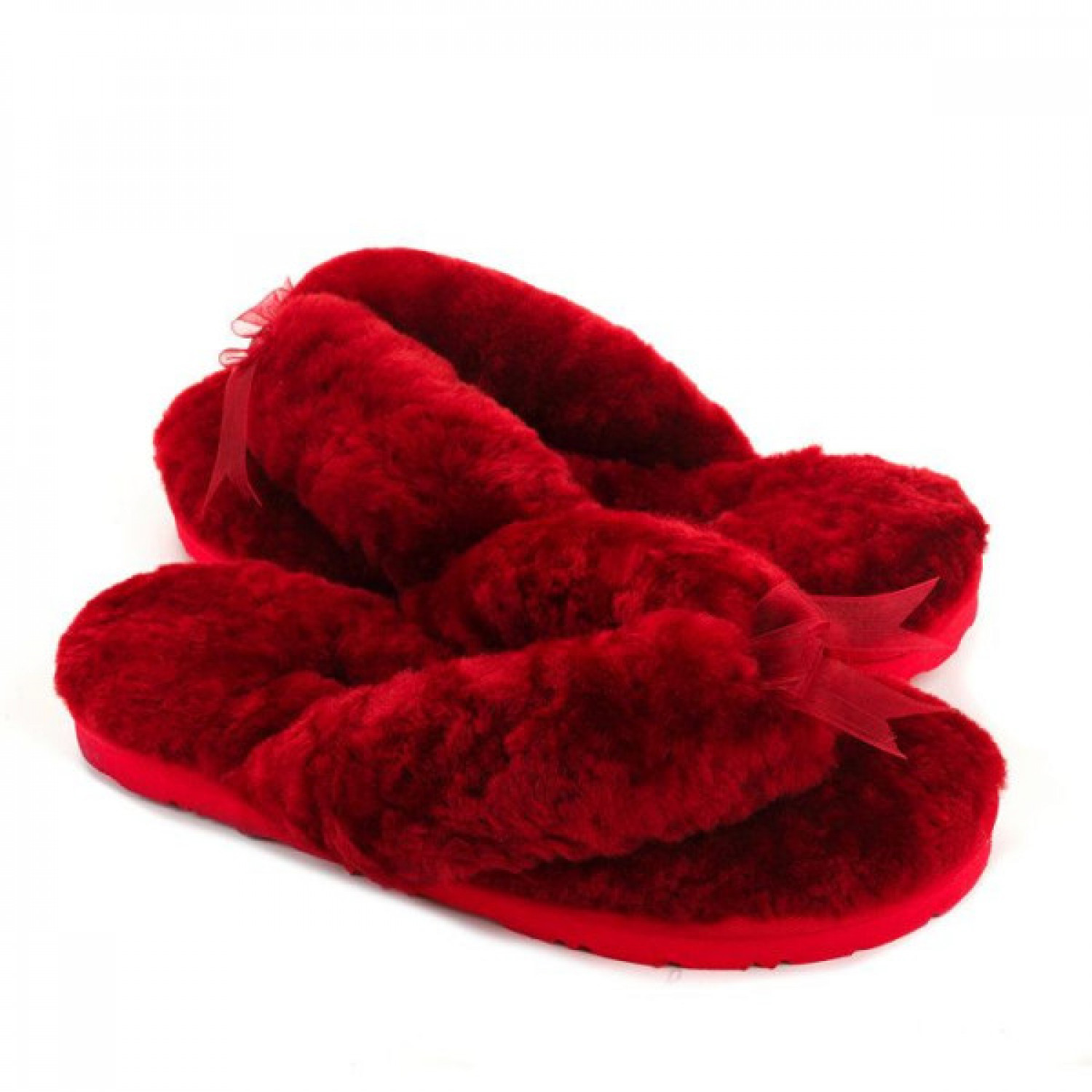 Меховые Вьетнамки Fluff flip flop - Maroon