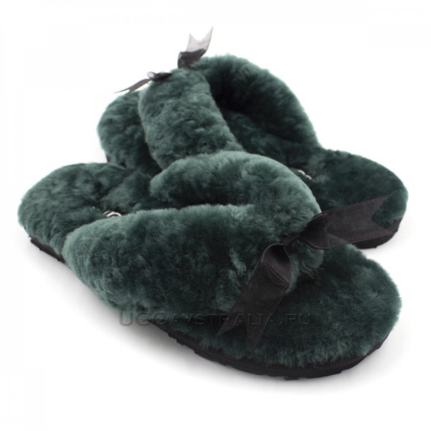 Меховые Вьетнамки Fluff flip flop - Emerald