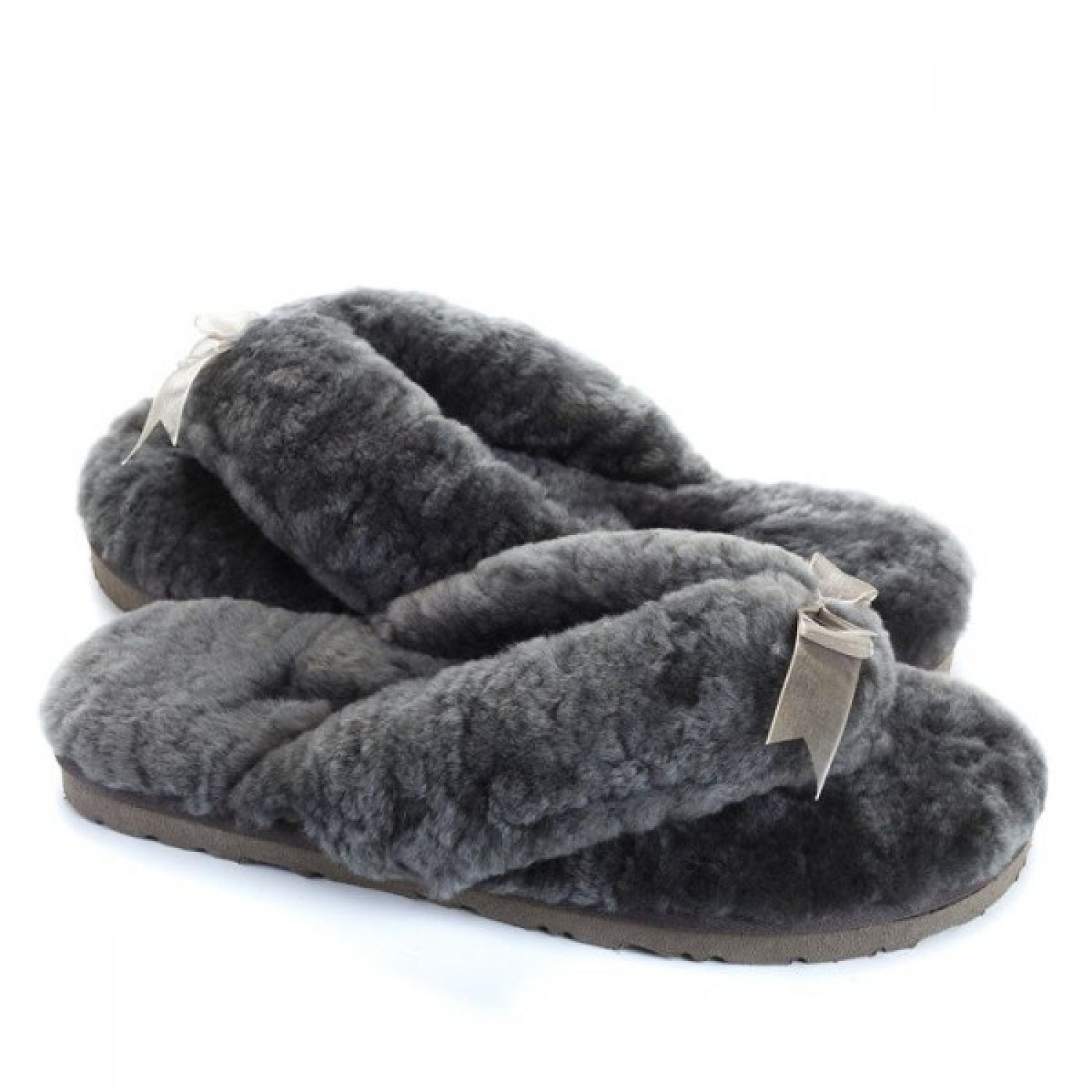 Меховые Вьетнамки Fluff flip flop - Grey
