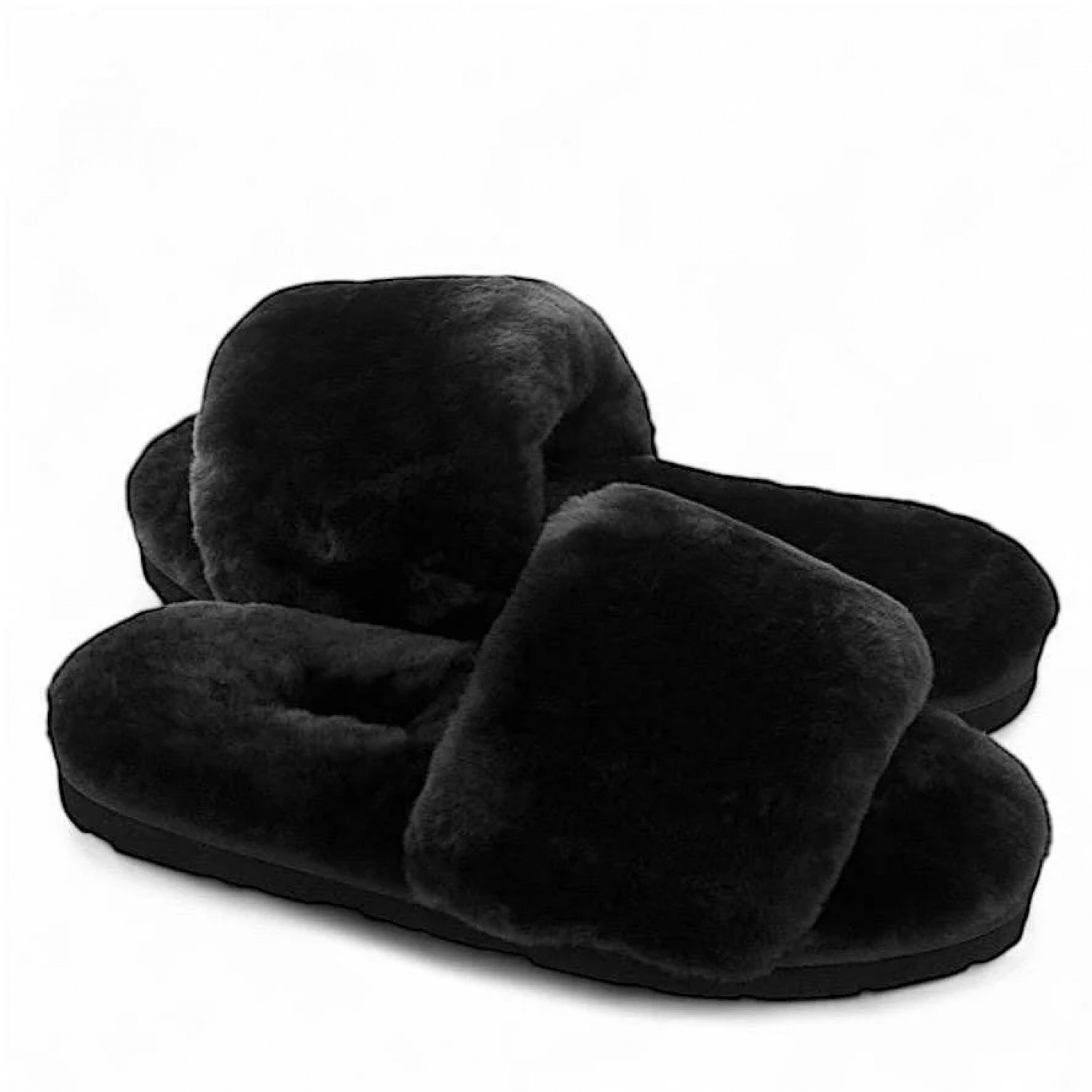Меховые Тапочки FLUFF Slides - Black